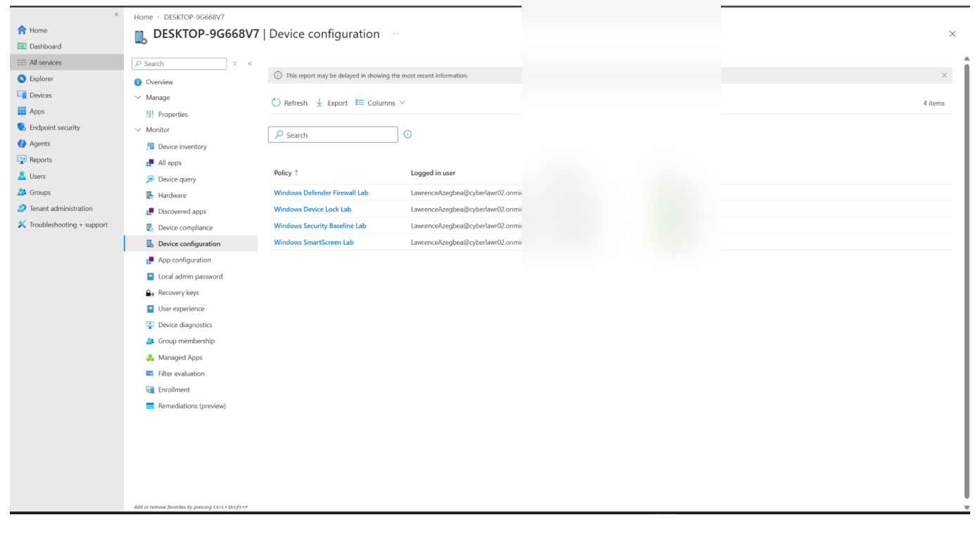 Microsoft Intune policies successfully applied