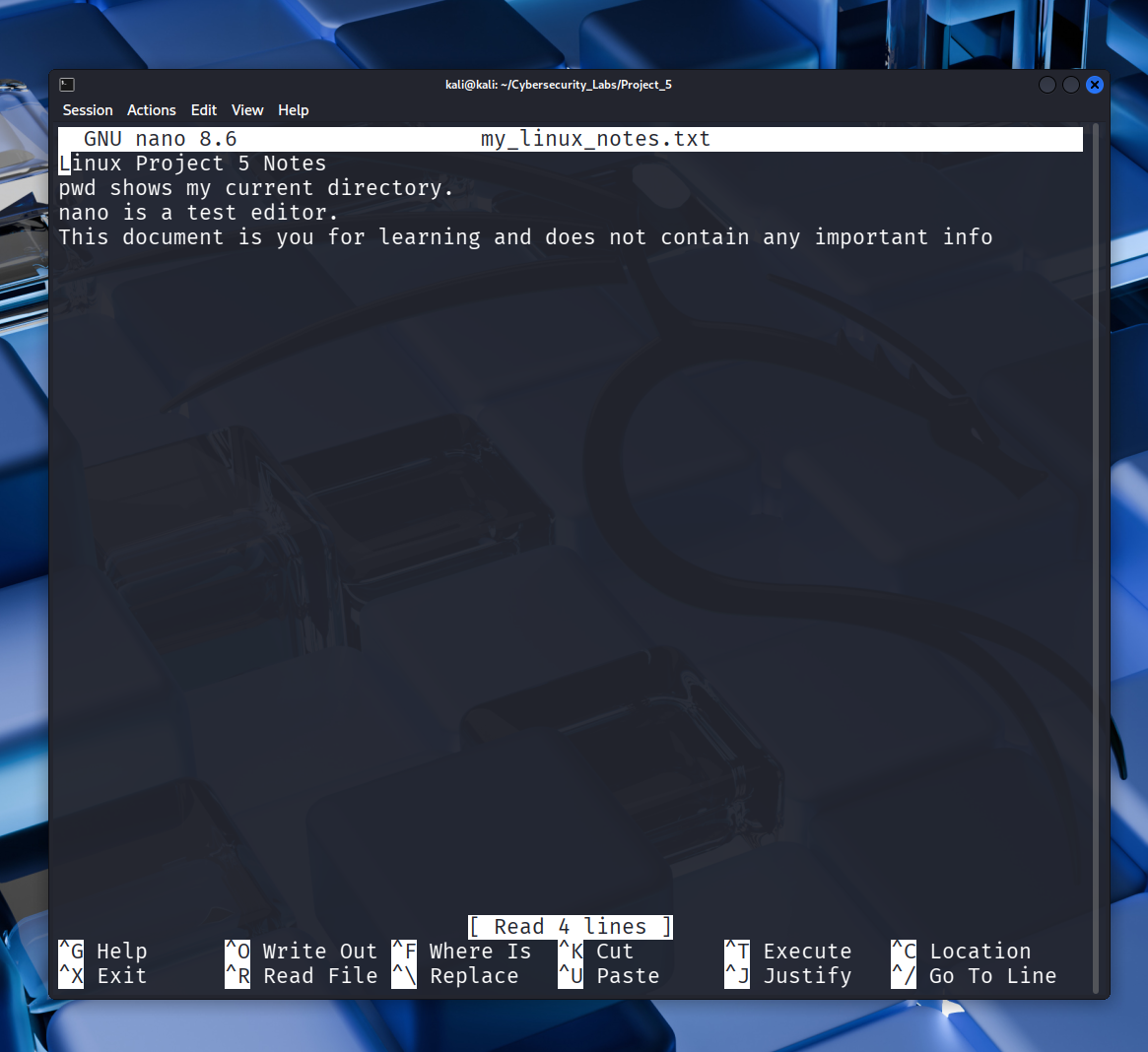 Editing files using Nano.