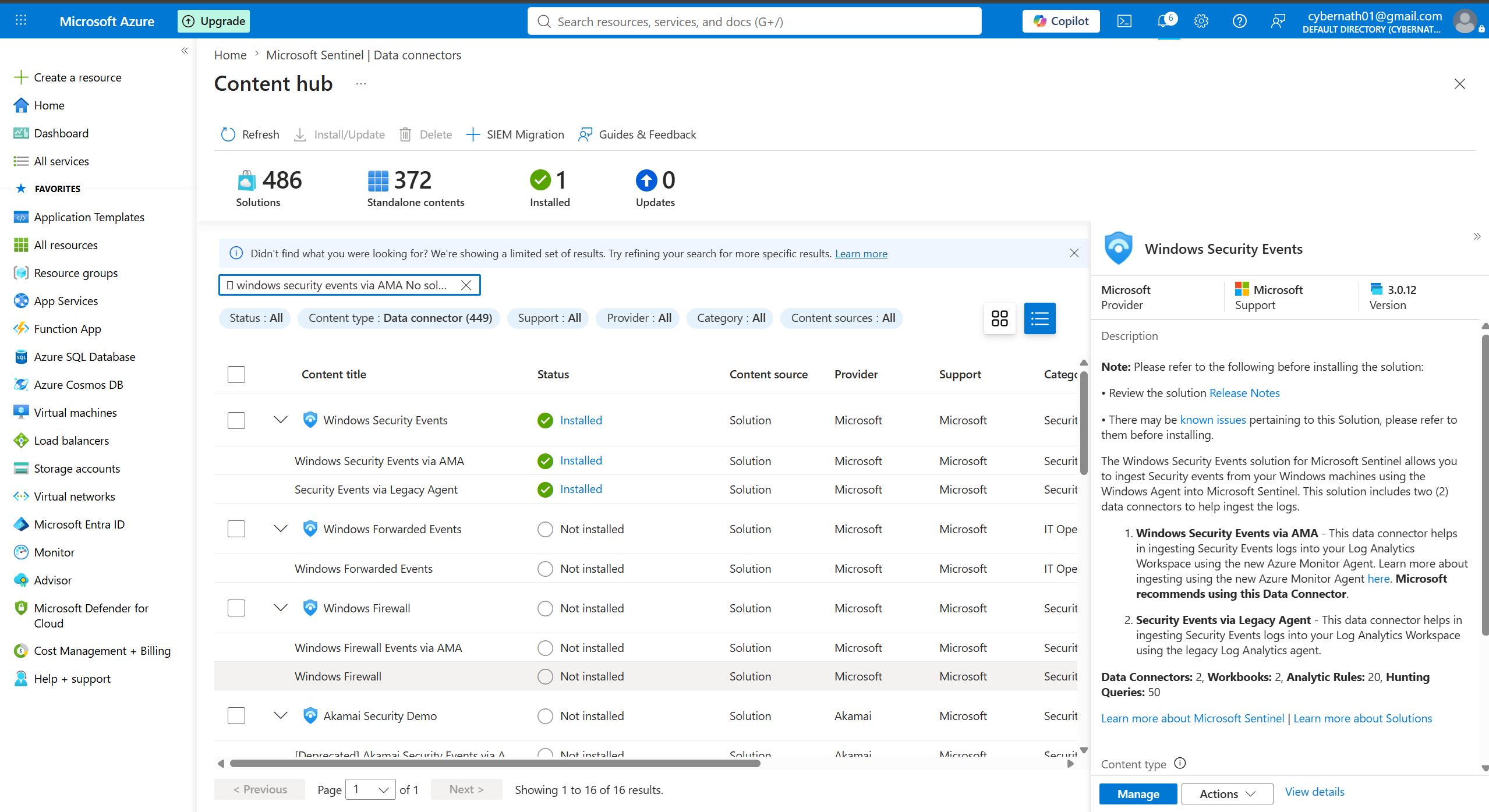 Windows Security Events Connector Installed