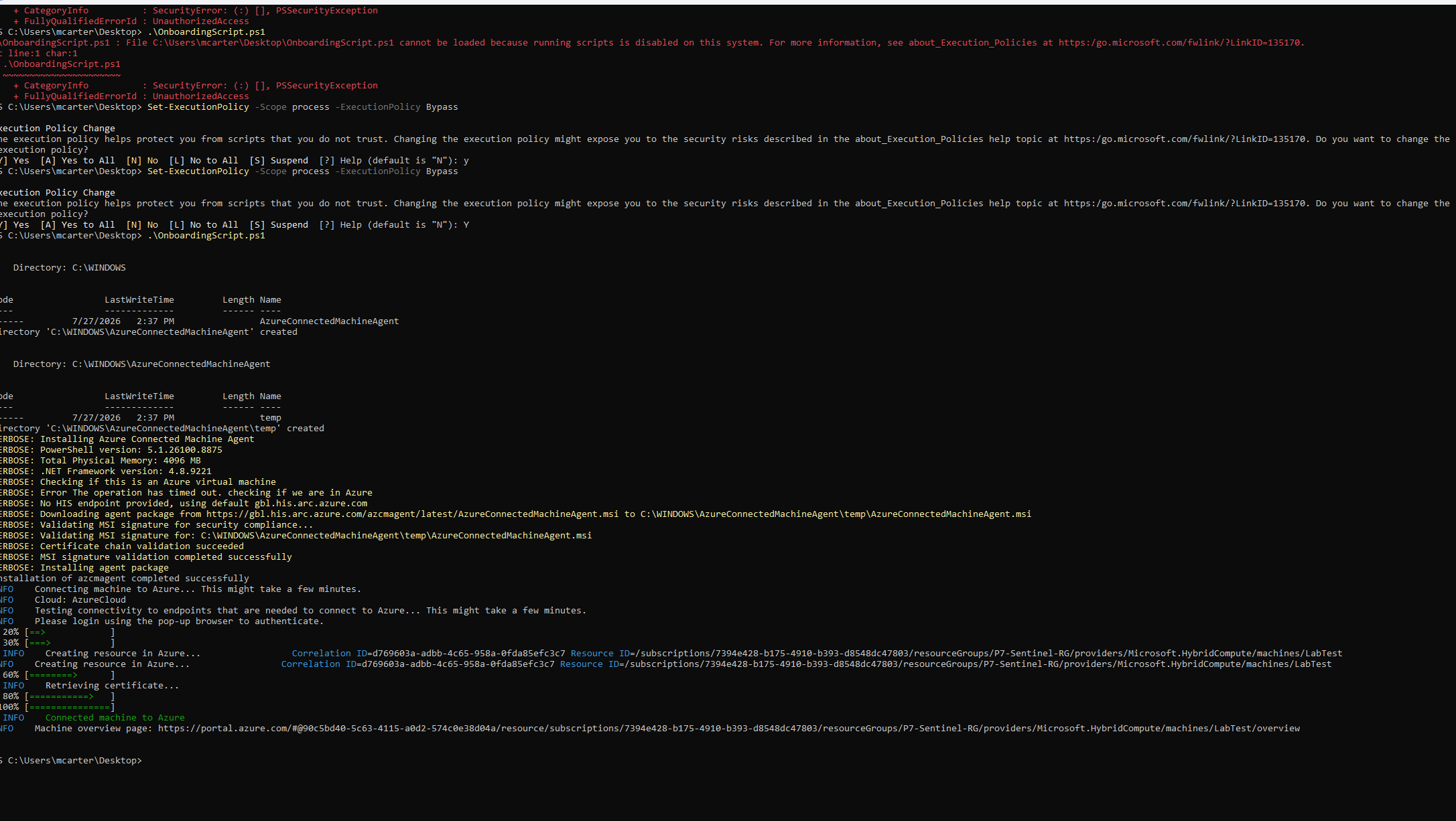 Azure Arc Onboarding Successful