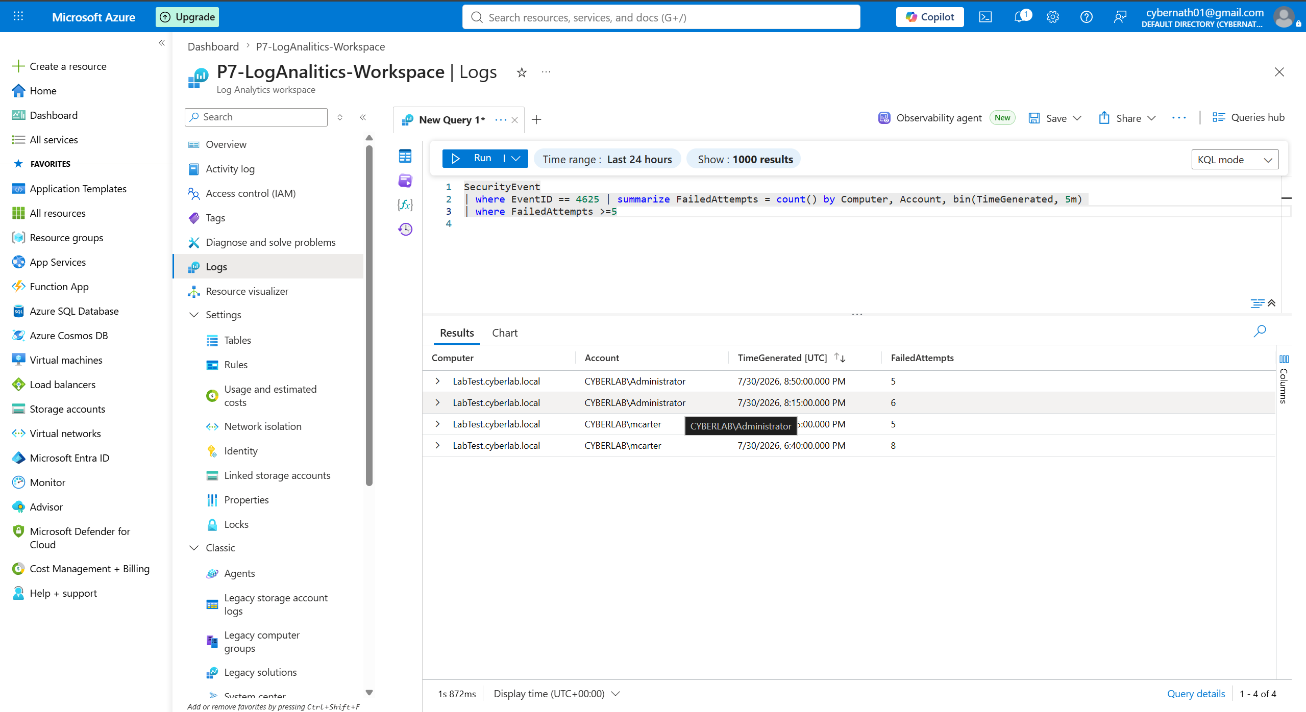 KQL Query Detecting Failed Logon Attempts